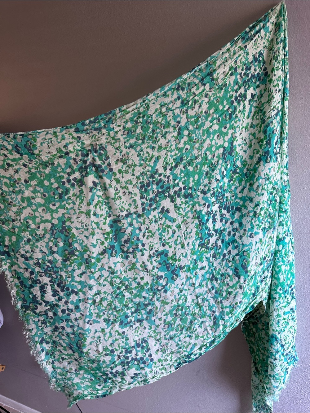 Garnet Hill Teal & Green Abstract Print Scarf – Lightweight Shawl / Wrap